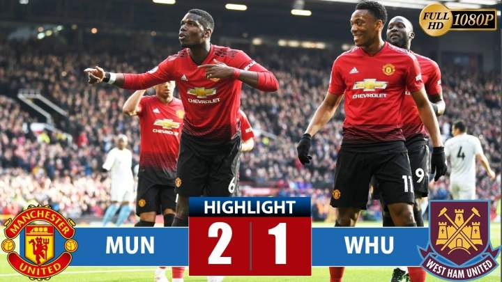 Manchester United 2 - 1 West Ham (13-APR-2019) Premier League Highlights