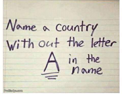 FUN TIME!!! Name A Country Without The Letter 'A' In Its Name