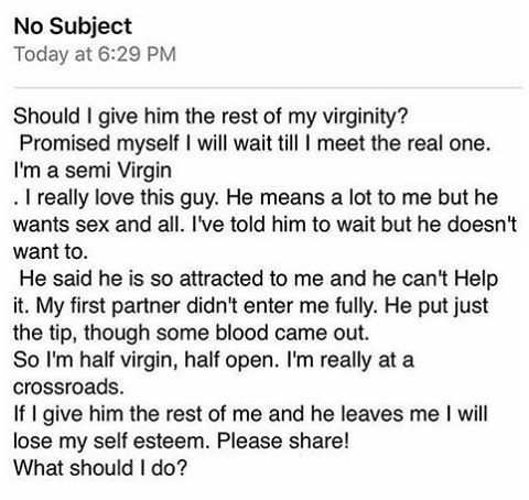 Should I Give Him The Rest Of My Virginity - Confused Girl Needs Your Advice