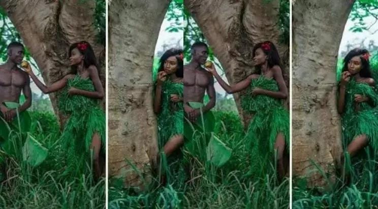 Fashion Or Madness ? Couple Imitates Biblical Adam And Eve For Pre-wedding Shoot [Photo]