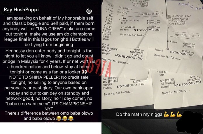 Nigerian Big Boy, Hushpuppi Mocks Davido After He Spends N11.5m In Lagos Nightclub (Photo)