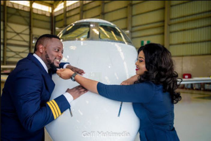 Lovely Pre-wedding Photos Of A Nigerian Pilot And His Fiancee In A Private Jet