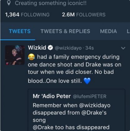Wizkid Reveals Reason Why Drake Was Not In His 'Come Closer' Video