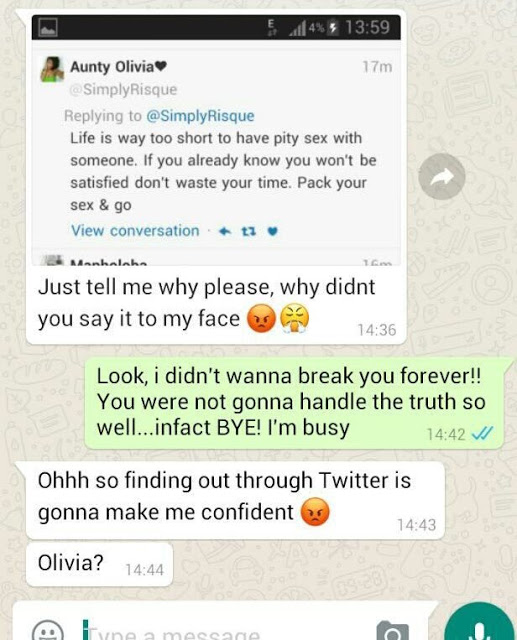 Nigerian Girl Shares The Chat Of How She Told A Guy He Had A Small D*ck To Avoid Knacking