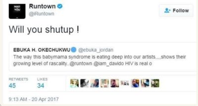 Will You Shut Up! - Runtown Slams Rude Twitter User