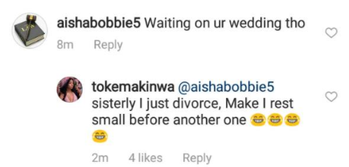 Checkout Toke Makinwa's response to an IG user who said she's waiting for her wedding