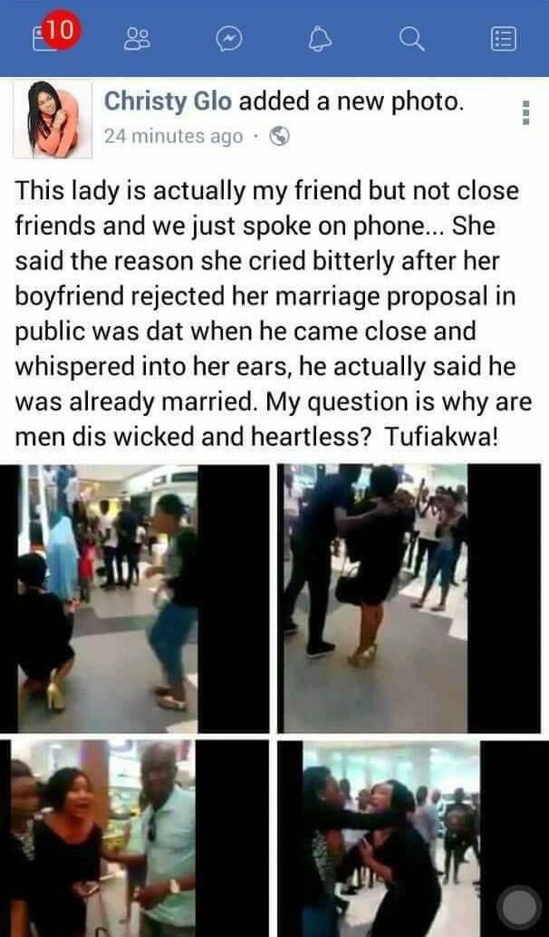 Nigerian Man who rejected girlfriend's proposal at Ikeja City Mall was already married