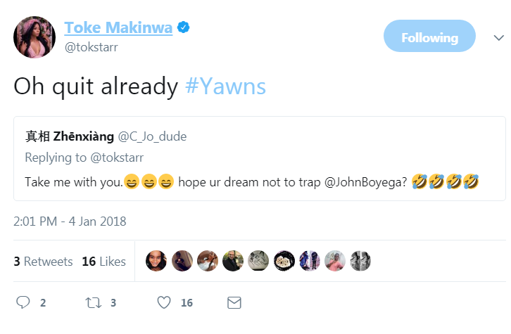 Toke Makinwa replies critics who claimed that she just wanted to get noticed by John Boyega at the restaurant she was 'assaulted'