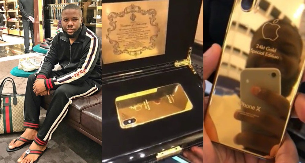 Hushpuppi Flaunts His N2.4 million Gold-Plated iPhone X (Photos/Video)