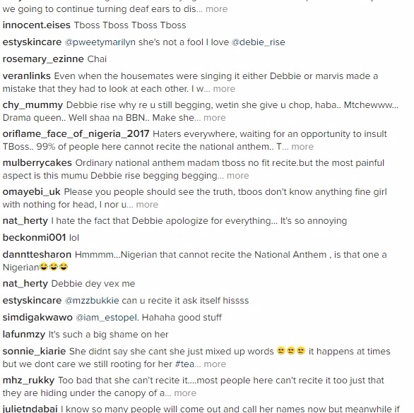 #BBNaija: TBoss Couldn't Recite the National Anthem, Nigerians React (Photos+Video)