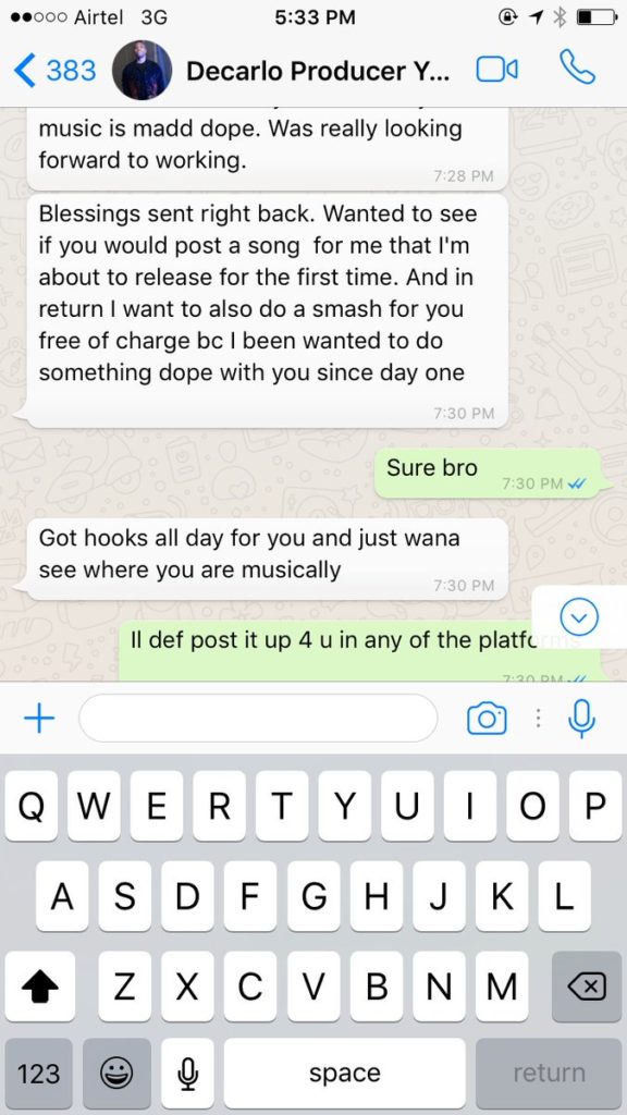 Phyno Replies DeCarlo Who Said He Stole 'I'm a fan' With WhatsApp Screenshots