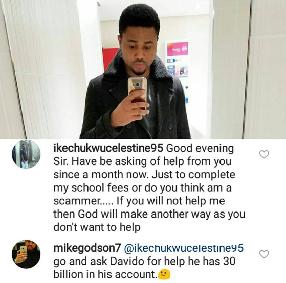 Actor Mike Godson replies follower who begged for money...