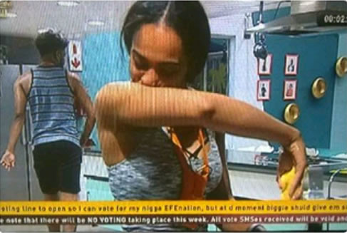 Big Brother Naija: TBoss Cleans Her Lips After TTT Gave Her A Kiss (Photos & Video)