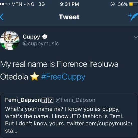 DJ Cuppy Reveals Her Real Name And Twitter Is In A Frenzy