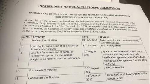 INEC Announces Timetable For Dino Recall