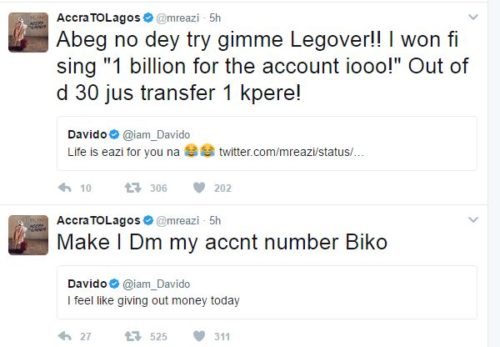 See The Reply Mr Eazi Got From Davido After Asking Him For Money On Twitter