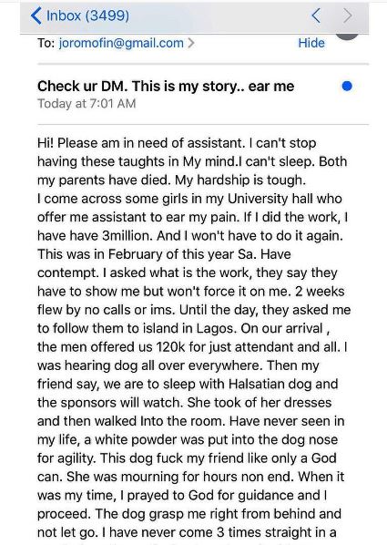 How I Slept with a Dog in Victoria Island For Money - Lagos Girl Talks Bad Romance (Images)