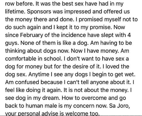 How I Slept with a Dog in Victoria Island For Money - Lagos Girl Talks Bad Romance (Images)