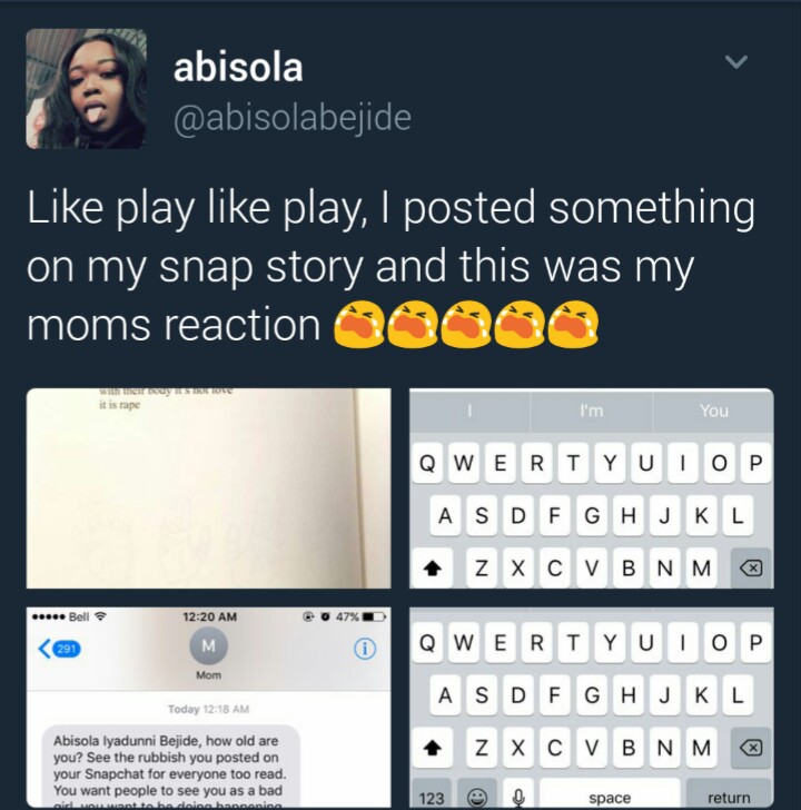 See the Hilarious Reactions of a Nigerian Mother after Daughter Posted about S*x on Social Media (Images)