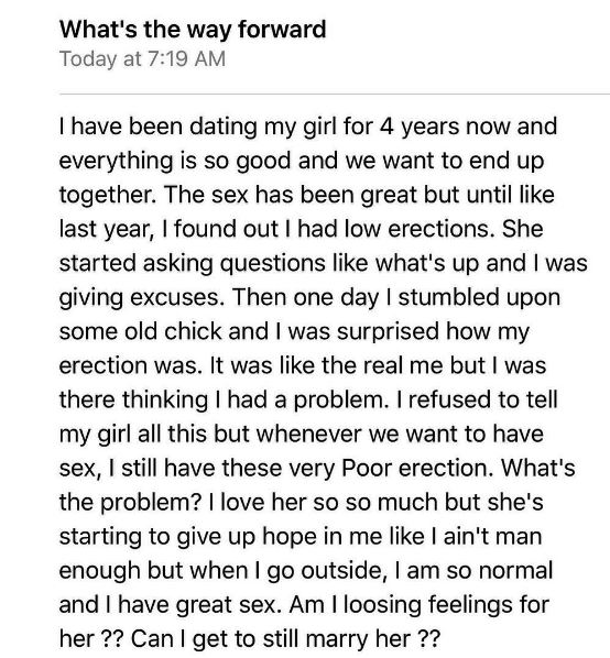 This Embarrassing Thing Happens Whenever I Want to Have S*x with Her - Man Opens Up