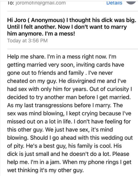 I Can't Get Over S*x with Him - Cheating Bride-to-be Reveals Juicy Details of Romance