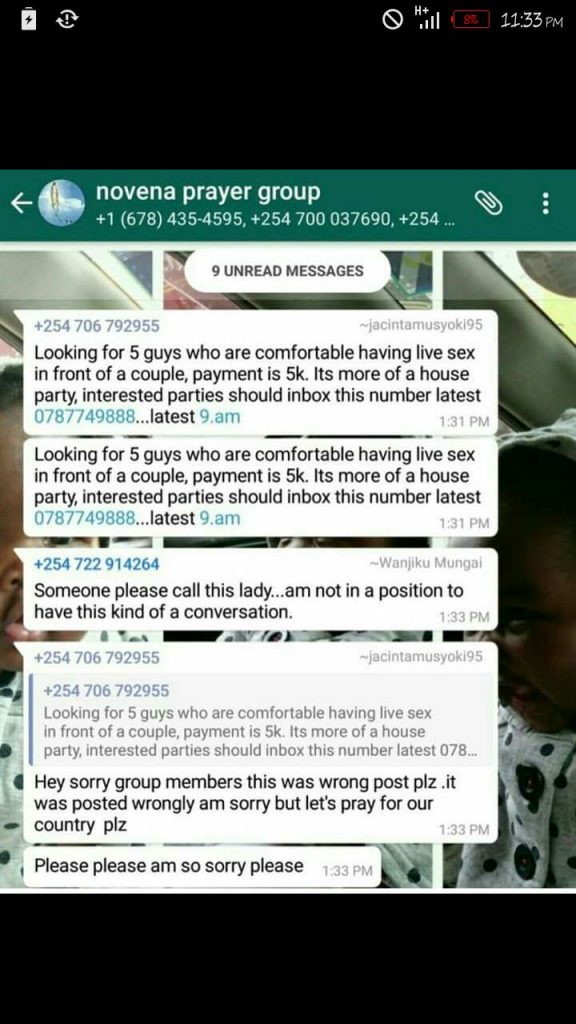 Drama as Kenyan Christian Woman Shares S*x Post On Whatsapp Prayer Group (See Photo)