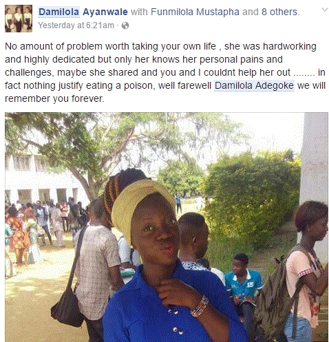 Photos: Lagos State Polytechnic Female Student Commits Suicide by Drinking 'Sniper