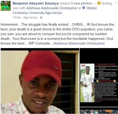 Sad: Nigerian University Association President Dies in a Fatal Accident Just Few days to His Graduation (Photos)