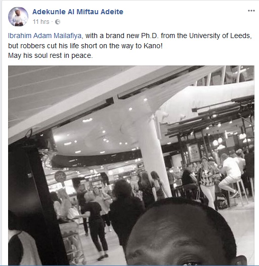 Unlucky UK-based Nigerian Man Killed by Armed Robbers On His Way To Kano (Photo)