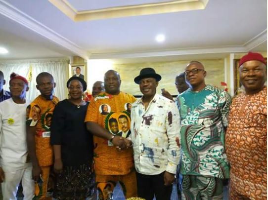 Gov. Obiano Poses with Ifeanyi Ubah at His Aguleri Home after His Victory (Photos)