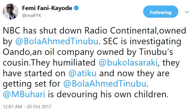 Buhari is Devouring His Own Children, Going After Atiku, Tinubu, Others - Fani-Kayode