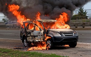 Confusion as SUV Gets Burnt to Ashes in Oshodi