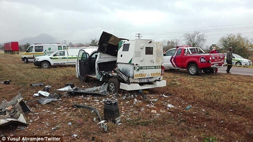 Money Showers as Gang of Armed Robbers Blow Up Cash Van in South Africa (Photos)