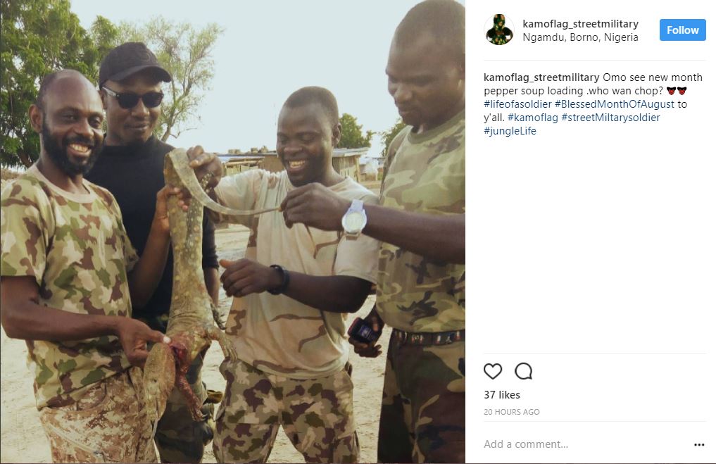 Nigerian Soldiers Fighting Boko Haram Kill Monitor Lizard and Use it for Pepper Soup (Photos)