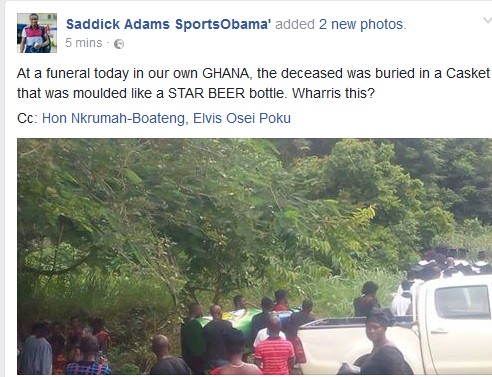 Mourners Left Shocked as Man is Buried in a Star Beer Bottle Casket in Ghana (Photos)