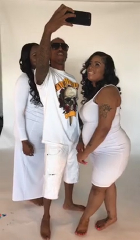 Young Man Poses With His Two Pregnant Girlfriends for Double Maternity Shoot (Photos)