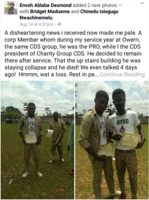 See The Photos Of The Corper Who Died After A Building Collapsed In Owerri