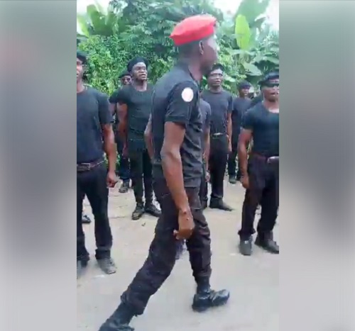 IPOB Leader, Nnamdi Kanu Inspects Newly Inaugurated Biafra Secret Service (Photos+Video)