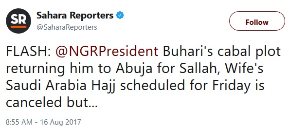 Buhari Allegedly Set to Return Home for Sallah as Cabal Cancels Wife's Saudi Arabia Hajj