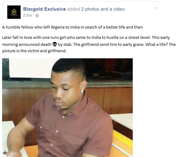 Horror as Handsome Nigerian Man is Stabbed to Death by His Girlfriend in India (Photos)