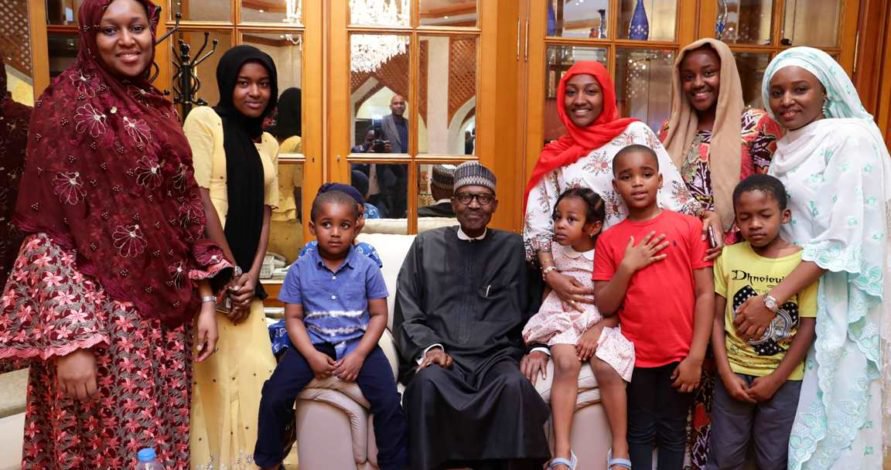 Buhari All Smiles as He Meets with His Children Inside Aso Villa (Photos)