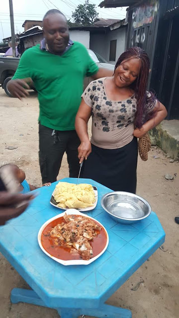 First in History? Nigerian Woman Celebrates Her Birthday as She Happily Cuts Her 'Eba Birthday Cake' (Photos)