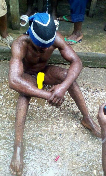 See What Local Vigilante Did to a Man Caught Stealing Transformer Cables in Akwa Ibom (Photos)