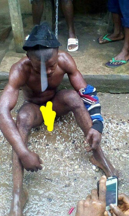 See What Local Vigilante Did to a Man Caught Stealing Transformer Cables in Akwa Ibom (Photos)