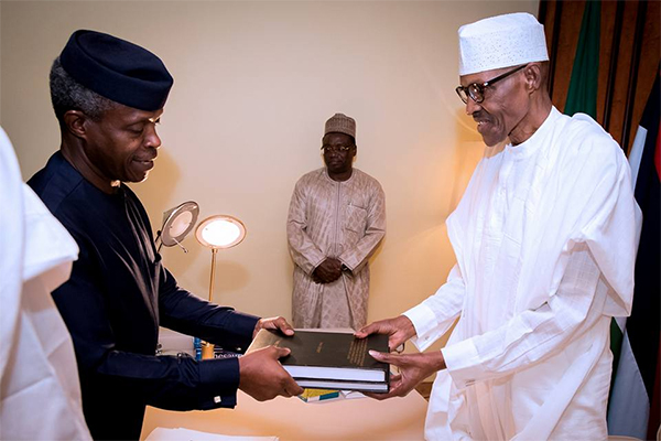 See Photo of Osinbajo Submitting Probe Report on SGF and NIA to President Buhari