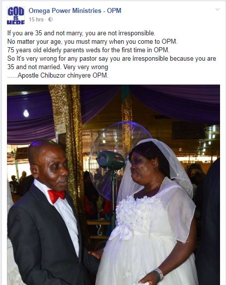 Omega Power Ministry Mocks Pastor Ibiyeomie After Wedding Older Couple (Photo)