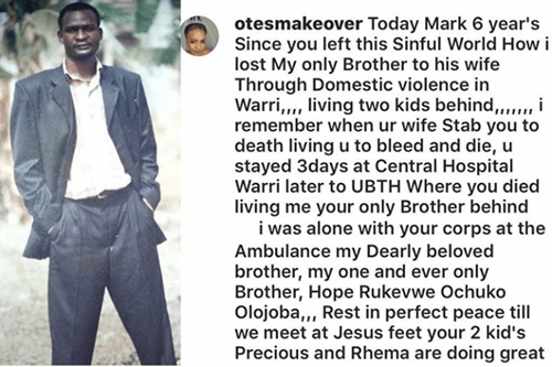 How My Brother was Stabbed to Death by His Wife - Nigeria Makeup Artiste Shares Story