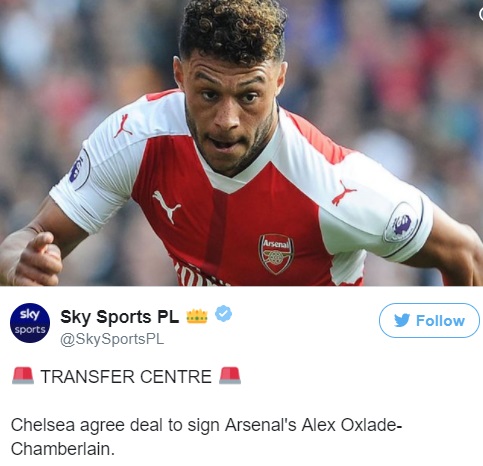 Chelsea Agree Deal to Sign Arsenal Forward, Alex Oxlade-Chamberlain