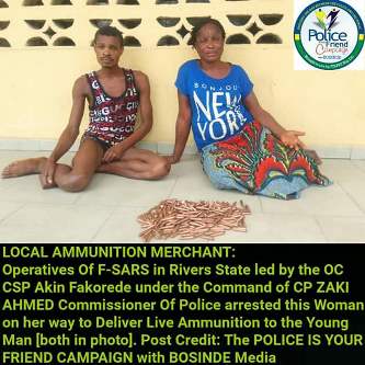 See the Woman Arrested with Live Ammunition on Her Way to Deliver It to Armed Robbers in Rivers State (Photo)