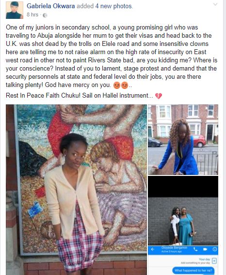 UK-Based Nigerian Woman Shot Dead by Armed Robbers in Rivers State While on Her Way to Collect Her Visa (Photos)